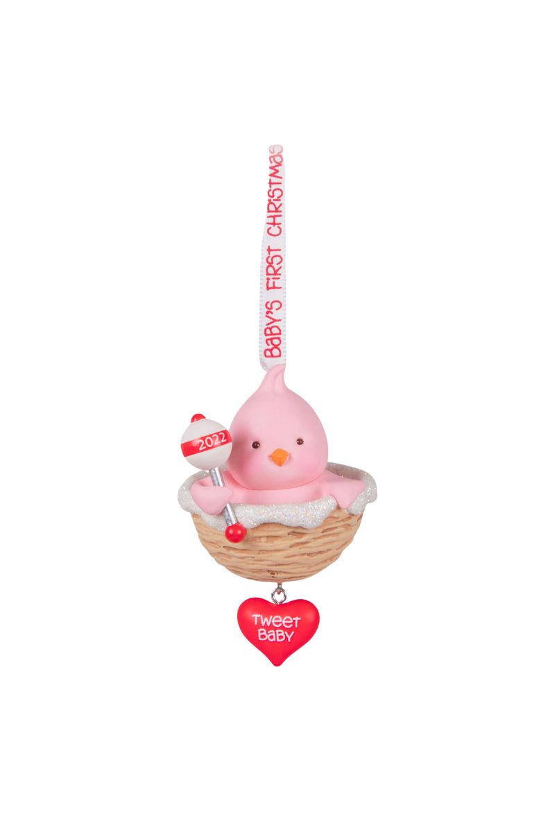Baby Girl's First Christmas Pink Bird 2022 Ornament