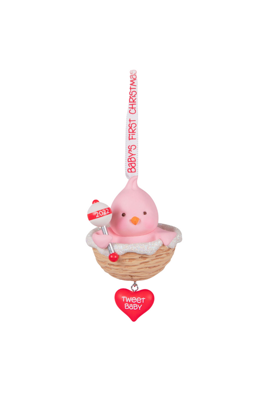 Light Pink Baby Girl's First Christmas Pink Bird 2022 Ornament