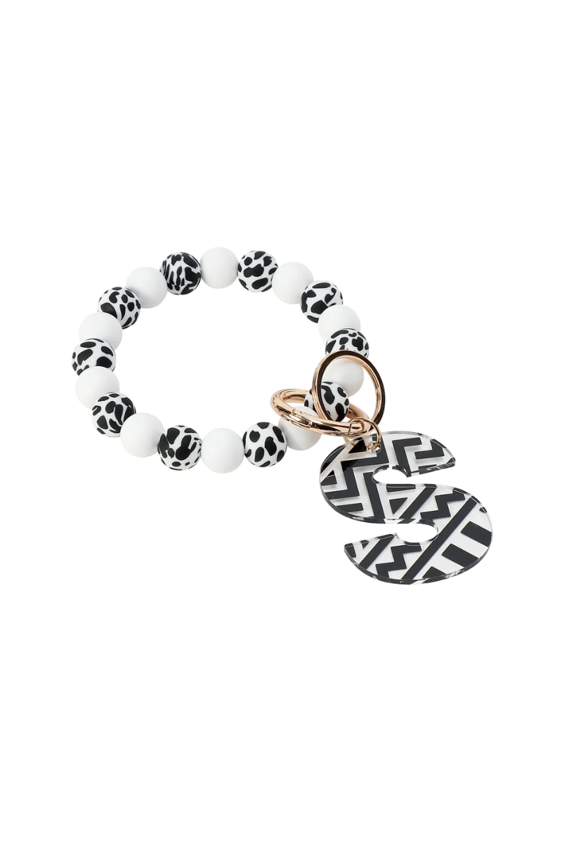 Dark Slate Gray Acrylic Initial Keyring Bracelet