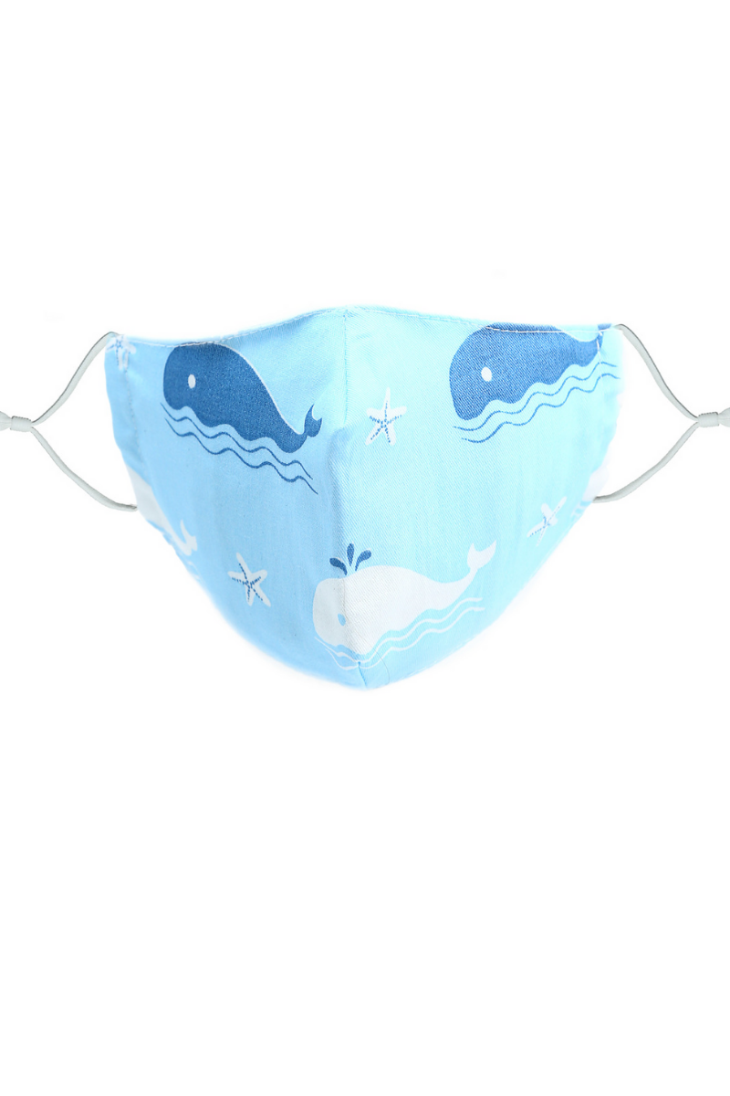 Whales - Kid's Reusable 100% Cotton Fabric Mask & PM 2.5 Filter Set