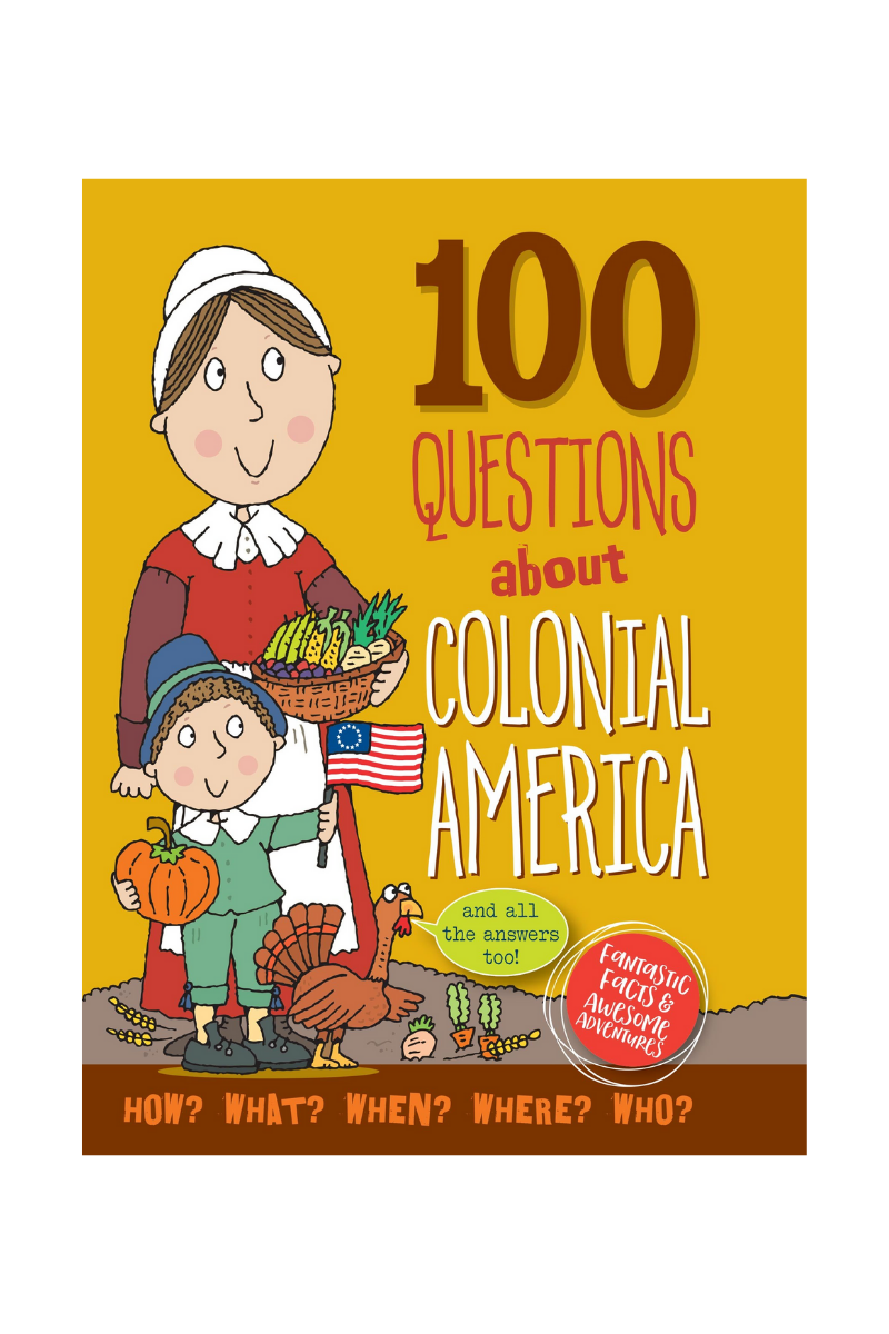 "100 Questions about Colonial America" children's book cover.