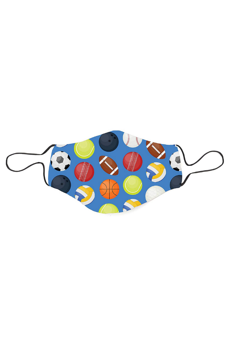 KIDS SNOOZIE FACE MASK-SPORTS ON BLUE