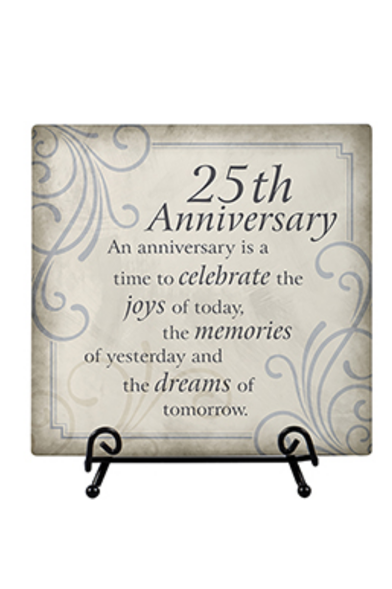Light Gray "25th Anniversary" Easel Plaque